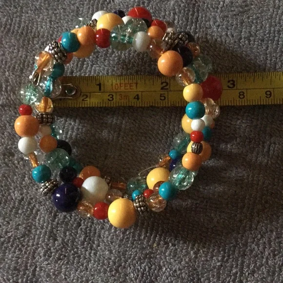 🌟Funky Chunky Colorful Glass and Metal Beaded Memory Wire Wrap bracelet artisan - Picture 4 of 5